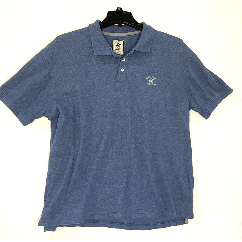 Beverly Hills Polo Club Slim FIt‎ XL Medium Blue Collared Embroidered Logo Golf